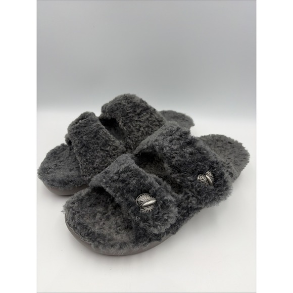 Alegria Chillery Slippers Womens EU 39 US 8.5 Dark Gray Faux Fur 2 Strap Comfy - Picture 2 of 12